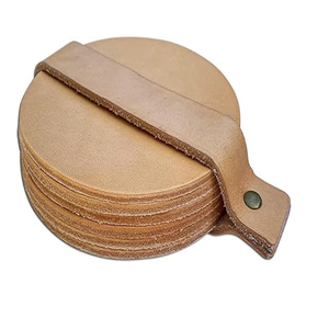 Sous-verres en cuir pleine fleur, naturels, ronds, lot de 6, sous-verres pour verres, sous-verres pour boissons, avec support inclus - Product Image 1