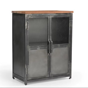 <b>Rustic</b> Kitchen <b>Cabinet</b> Glass Door <b>Cabinet</b> Fluted Glass Shelf Storage home furniture Kitchen <b>Cabinet</b> - Product Image 1