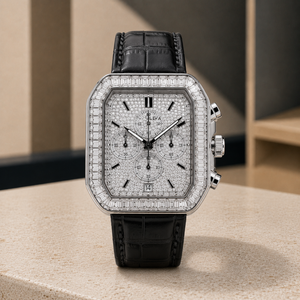 Montre Chronographe Mécanique de Luxe en Moissanite Scintillante, Date Automatique, Cadran en Verre 46mm, Acier Inoxydable Poli pour - Product Image 5