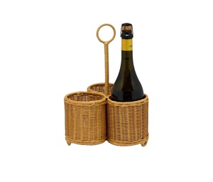 Porte-bouteilles en rotin tressé écologique, couleur blanche, double porte-bouteilles, panier de rangement fait main pour commande en gros - Product Image 2