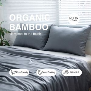 Lot de 3 draps-housses élastiques avec 2 taies d'oreiller, 100% bambou biologique, écologiques, ultra-doux, soyeux, style moderne, toutes saisons - Product Image 1