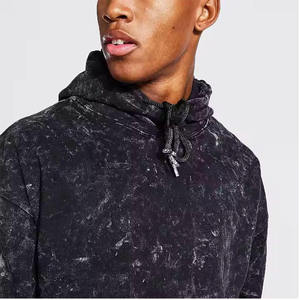 Men's <b>Black</b> Washed Hooded Oversized Sweatshirt Solid Color Casual Hoodie with Front Pocket Regular Fit Knitted French Terry - Product Image 3