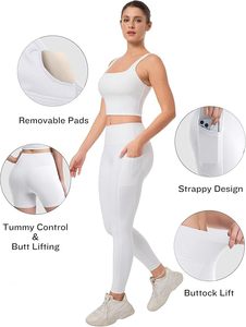 Ensemble de yoga 2 pièces personnalisé de haute qualité en tissu recyclé, manches longues, design côtelé, imprimé sur le devant, grande taille pour femme, idéal pour la gym - Product Image 2