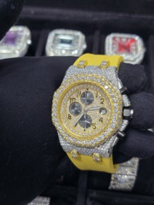 Reloj Cronógrafo Mecánico de Lujo de Acero Inoxidable con Moissanita, Tono Oro y Plata, Esfera Totalmente Pavimentada, Estilo Hip Hop Brillante - Product Image 4