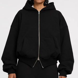 Sweat à capuche boxy à double fermeture éclair, personnalisé, en coton épais 470 g/m², 100 % coton, coupe courte, pour homme, en molleton bouclette, avec fermeture éclair - Product Image 5