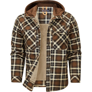 <b>Mens</b> Workwear <b>Flannel</b> Shirt <b>Jacket</b> with Hoodie Durable Heavyweight Plaid <b>Flannel</b> Shirts Bulk Wholesale Direct Rate - Product Image 3