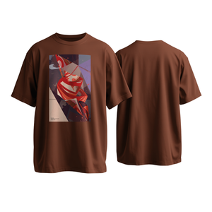 Camiseta Oversize Marrón de Corte Holgado con Estampado Geométrico de Algodón Unisex Casual de Ajuste Holgado con Hombros Caídos y Diseño Gráfico de Moda - Product Image 4
