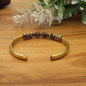 Handmade Brass <b>Copper</b> Wire Wrapped Cuff <b>Bracelet</b> Spiral Open Bangle | Dual Tone Ethnic Tribal Wrist Jewelry for Women - Product Image 3
