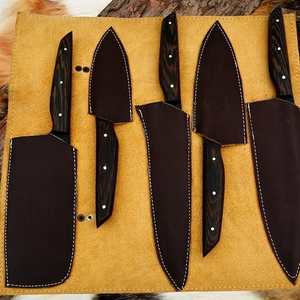 Juego de Cuchillos de Cocina de 5 Piezas, Acero al Carbono de Grado Industrial, Recubrimiento en Polvo, Forjados a Mano, Mango de Madera Natural Wengee con Cuero - Product Image 6