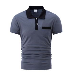 Men's Polo <b>Shirt</b> Summer Solid Color Turn-Down <b>Collar</b> Color Pocket Short Elastic Sleeve Business Top - Product Image 6