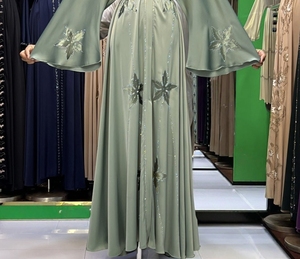 Abaya Musulmana Tradicional de Manga Larga con Cuentas y Lentejuelas, Estilo Dubai, Hecha a Mano, para Bodas, Transpirable, con Cuello en V, Venta al Por Mayor - Product Image 2
