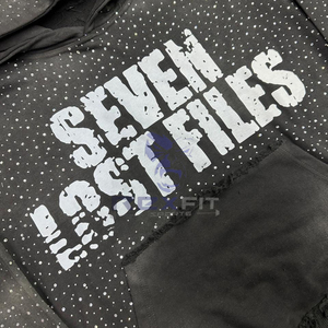 Durable Quality Zipper Distressed Hoodie <b>Rhinestone</b> New Arrived Best Price Zip up <b>Jacket</b> Acid Wash Men Fleece Streetwear Hoodie - Product Image 2