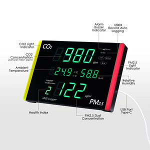 เครื่องวัดอุณหภูมิความชื้นดิจิตอล PM2.5 CO2 ช่วง 0-9999ppm ความแม่นยำสูงเครื่องบันทึกข้อมูลการบันทึกอัตโนมัติ LED นาฬิกาปลุก - Product Image 5