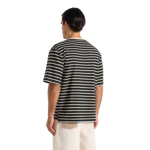 T-shirt rayé à col rond et manches courtes pour homme, coupe décontractée, rayures horizontales, décontracté, quotidien, vente en gros, personnalisé, OEM, en jersey de coton - Product Image 2