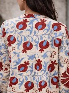 Kimono long en coton tissé brodé de fleurs, style Prairie Chic pour femmes, manches trois quarts, col rond, vêtement d'été - Product Image 6