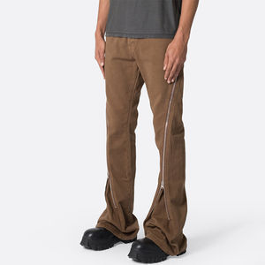 กางเกงยีนส์ทรงตรงขาบานสีน้ำตาลวินเทจสำหรับผู้ชายจากโรงงานขายส่ง กางเกงแฟชั่นสตรีทแวร์แบบมีซิปพับได้สั่งทำพิเศษ - Product Image 1