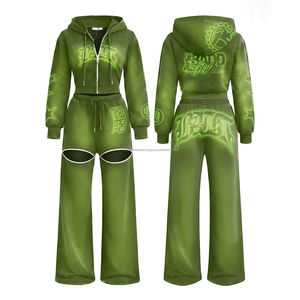 Conjunto de Dos Piezas para Mujer, Otoño-Invierno, Estampado, Chaqueta Corta con Capucha de Manga Larga y Pantalones Largos, Estilo Casual - Product Image 4