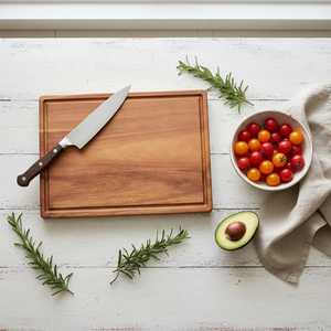 Wood Cutting Board for Kitchen | Hardwood Chopping Board with Juice Groove | Rustic Serving <b>Platter</b> for Gatherings - Product Image 4