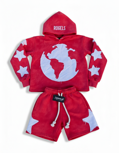 Custom Sweat Suit <b>pullover</b> Hoodie and Shorts Set custom embriodry applique logo Tracksuit in multi colors 100% cotton fleece - Product Image 2