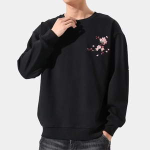 Sudadera Negra de Cuello Redondo para Hombre con Bordado de Flor de Cerezo, Corte Regular, Estilo Casual para Primavera - Product Image 1