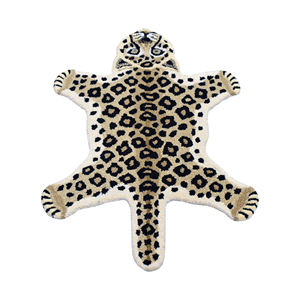 Tapis de sol pour enfants moderne en laine douce tuftée à la main, tapis de zone en forme d'animal léopard marron, tapis d'appoint mignon en forme de silhouette de guépard sauvage - Product Image 3