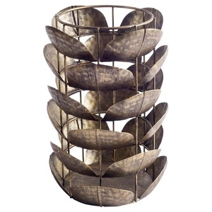 Abstract Pattern <b>Brass</b> Gold Metal Wire Mesh <b>Lantern</b> Cylindrical Perforated Decorative Votive Candle Holder for Living Room - Product Image 5