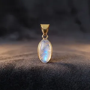 Pendentif en laiton avec pierre de lune arc-en-ciel |   Pendentif artisanal en laiton et pierres précieuses |   Bijoux en pierre de lune arc-en-ciel naturelle - Product Image 1