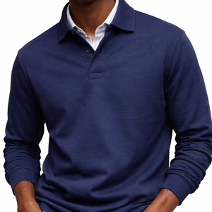 Polo pour homme 100 % coton, personnalisable avec logo, haute qualité, manches longues, respirant, infroissable, style uni - Product Image 1