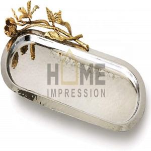 Branches de fleurs et de feuilles en laiton sans lame en acier inoxydable attachent un beau design forme ovale branches en or plateau de poignée - Product Image 1