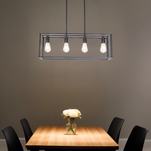 Lampadario Industriale Moderno Nero Rettangolare con 4 Luci e Design a Telaio Aperto per Interni - Product Image 3