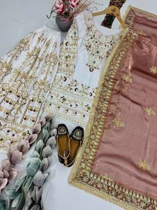 <b>Women</b> Traditional Silk Salwar Kameez With Embroidered Dupatta Wedding Wear India Pakistan Style Floor Length Regular Fit - Product Image 3