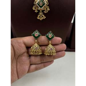 Indian Ethnic <b>Gold</b> Plated Zircon Beaded Necklace & Earring <b>Set</b> for Festivals - Product Image 3