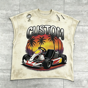 Camiseta sin mangas con estampado gráfico personalizado, 100% algodón, lavado ácido, calidad premium, para ropa urbana, servicio OEM. - Product Image 2
