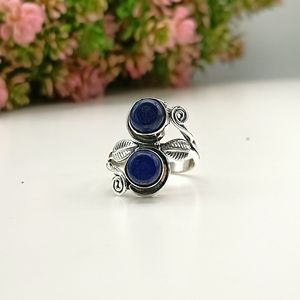 แหวนพลอยลาพิส ลาซูลีธรรมชาติ แหวนเงินแท้ 925 ทำมือ สำหรับเด็กหญิงและสตรี - Product Image 3