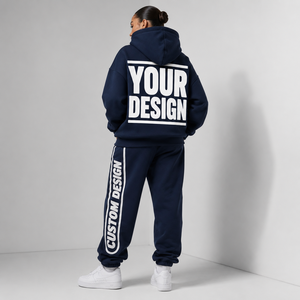 Chándal de invierno 2 en 1 de forro polar grueso con capucha extragrande y cordón, estilo urbano, con parche tejido personalizado y bordado OEM, novedad para todo tipo de clima. - Product Image 3