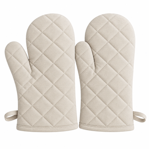Lot de 2 gants de cuisine en coton matelassé beige, isolants thermiquement, pour la cuisson et la grillade - Product Image 5