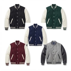 Men's <b>Vintage</b> Washed Wool Viscose Eco-Friendly Windproof Stand Collar Patchwork Design Loose Fit Winter <b>Varsity</b> <b>Jacket</b> - Product Image 6