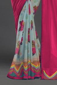 Meilleur Prix Traditionnel Femmes Georgette Imprimé Sari Unstitch Blouse Rose Couleur Soie Saree Salwar pour Mariage et Fête Porter - Product Image 5