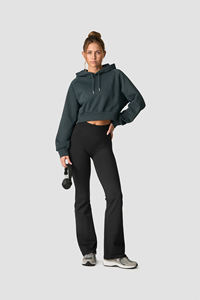 Nouvelle conception – Ensembles de sport d'hiver personnalisés à capuche pour femmes – Pulls amples en coton uni à manches longues et crop tops à capuche - Product Image 2