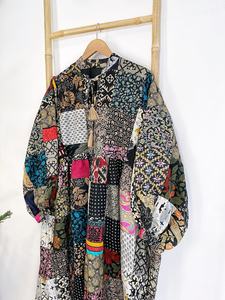 Negro seda reciclada Patchwork bohemio Maxi elegante boda ropa de día para High Tea verano elegante Casual algodón salvaje colorido - Product Image 3