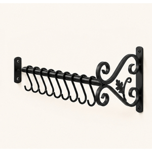 Vintage Wrought Iron Kitchen Rail with 10 <b>Hooks</b> Wall Mounted Utensil Organizer and Hanging Pot Hanging In Cheapest Price - Product Image 1