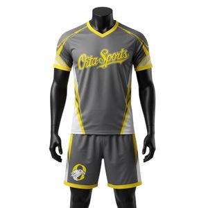 Unisex Gray Yellow Sublimated Lacrosse Uniform <b>Set</b> Lightweight Polyester Sports Jersey Shorts Reversible Match Wear Clothing - Product Image 1