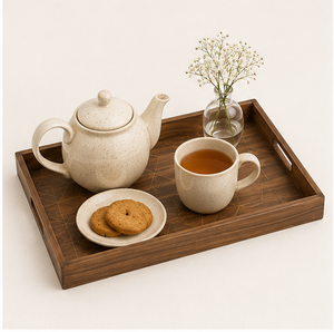 Handcrafted Rectangular Acacia <b>Wooden</b> Serving Tray With Handles Decorative Geometric Inlay Platter For Breakfast in <b>Bed</b> Coffee - Product Image 2