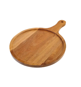 Tabla de servir redonda de madera maciza con asa, tabla de cortar de madera para pizza, carne, pan, queso y charcutería, hecha en Vietnam - Product Image 1