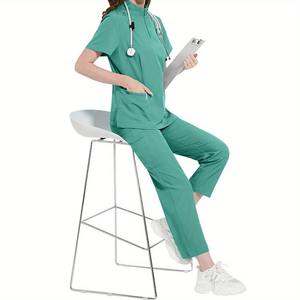 Tenue de travail pour infirmières, couleur unie, col montant, uniforme de lavage des mains pour femmes, pantalon droit, combinaison chirurgicale pour clinique dentaire - Product Image 5