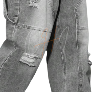 กางเกงยีนส์คาร์โก้สีเทาฟอกทรงหลวม น้ำหนักเบา สไตล์สตรีทแวร์ หลายกระเป๋า ขาดๆ แบบวินเทจ ฮิปสเตอร์ - Product Image 6