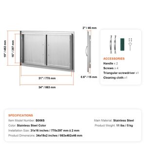 Porta di Accesso BBQ a Incasso in Acciaio Inox 34W X 19H Pollici per Cucina Esterna, Accessori per Mobili da Cucina - Product Image 3