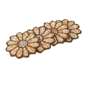 Sous-verre artisanal Faiza en perles de rocaille écologiques, design moderne, taille et épaisseur personnalisables - Marron/Blanc/Orange - Product Image 2