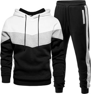 Outdoor Training Men's Sports Tracksuit Windproof Hooded Jacket and Pants Set Color Block <b>Athletic</b> Jogger - Product Image 3