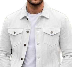 Veste en jean blanche pour homme, col rabattu décontracté, coupe classique, simple boutonnage, coton délavé, style printemps - Product Image 5